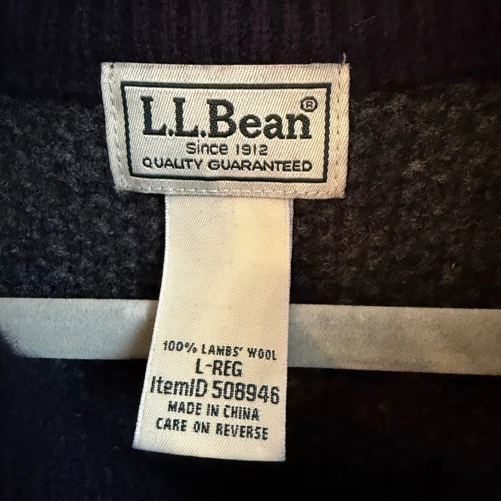 L.L. Bean 100% Lambswool Sweater Mens L Quarter Button Blue Gray Henley Pullover